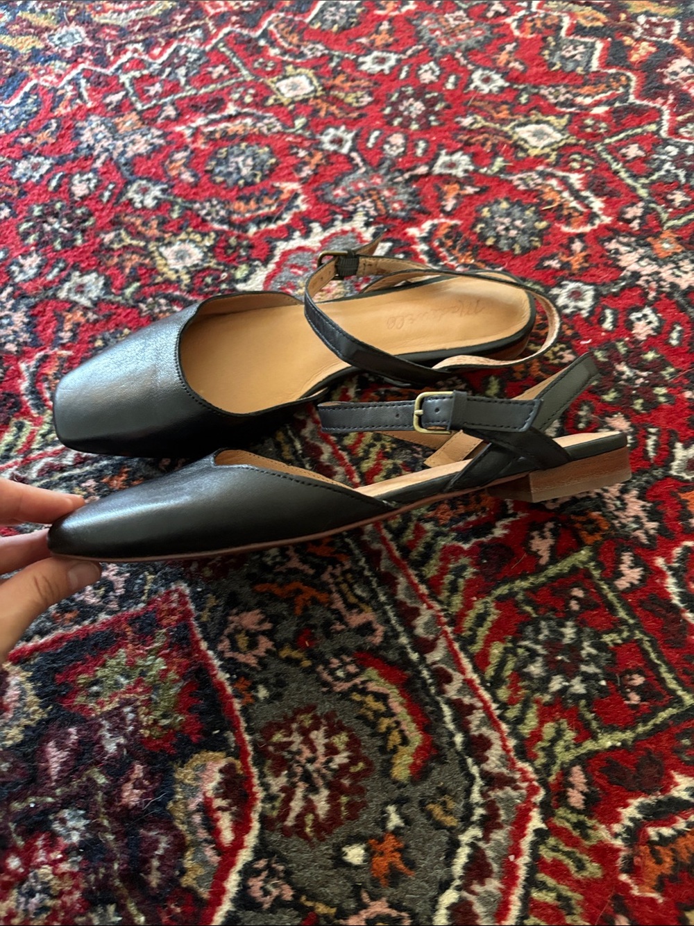 Madewell Jeanne Black Leather Square-Toe Slingback Mules - Picture 2 of 3
